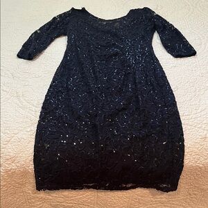 MARINA Navy Sequin Lace Dress
